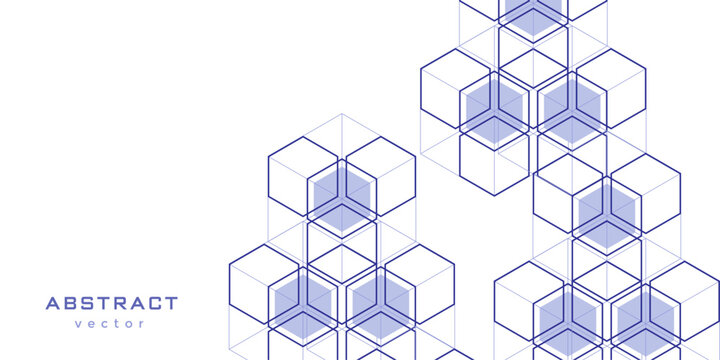 Linear geometric drawing. Abstraction. White background from cubes and lines.  Vector illustration.