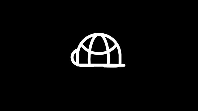 Minimalist white globe icon on a black background, representing global connection and technology