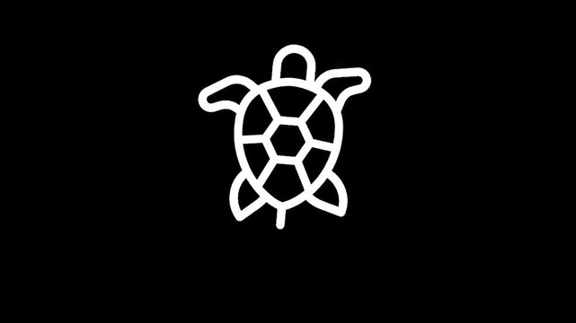 Simple white outline of a sea turtle on a black background, minimalist design