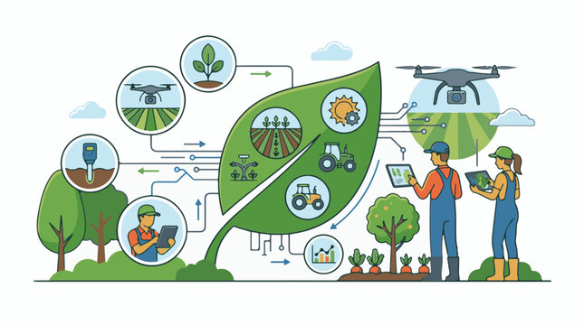 Farmers use technology in agriculture for smart farming and data analysis