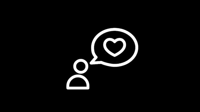 Simple icon of a person with a speech bubble containing a heart symbol