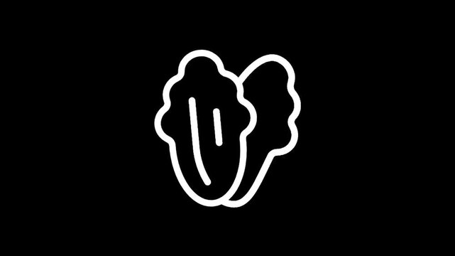 Simple white outline of two lettuce leaves on a black background