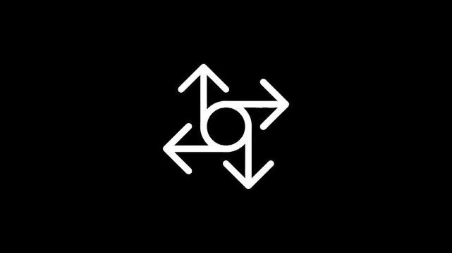 Abstract circular arrow symbol with four directions on a black background