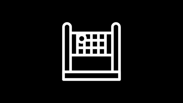 Simple line art icon of a volleyball net with a ball on a black background