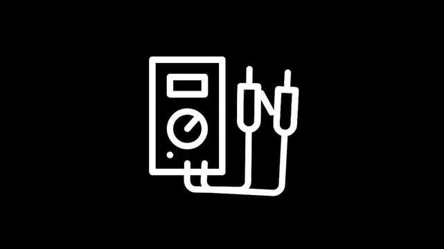 Simple line icon of a multimeter with probes on a black background