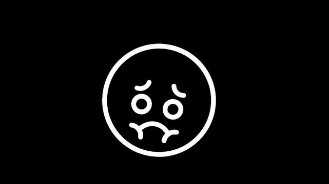 Simple white line drawing of a sad, worried, or anxious face on a black background