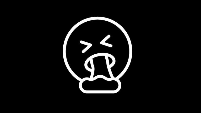 Nauseated emoji icon with mouth open and spewing liquid on black background