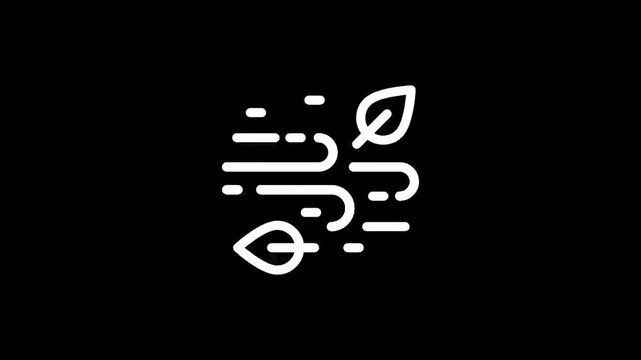 Stylized icon of leaves blowing in the wind on a black background