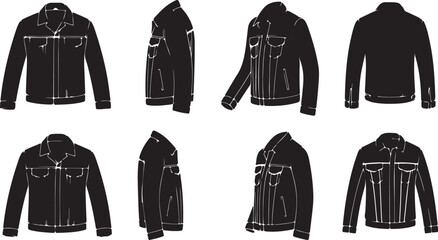 Naklejka premium Black Denim Trucker Jacket Mockup Set for Apparel Design