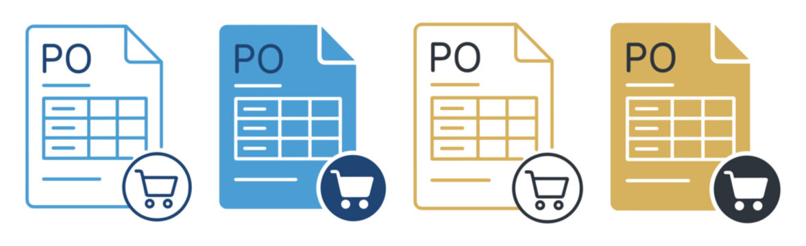 purchase order document shopping cart icon set on transparent background