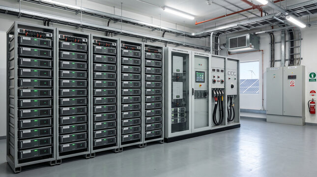 Server racks in a data center room