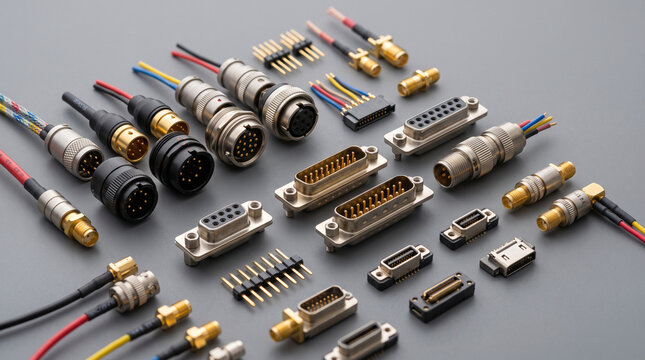 Assorted electronic connectors and cable plugs collection