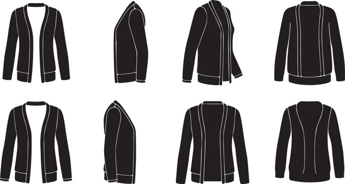 Diverse Cardigan Silhouette Icon Set for Fashion Design Templates