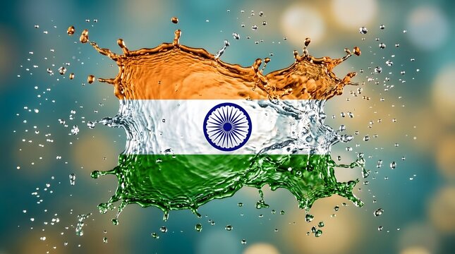 Indian flag water splash vibrant republic day concept with national symbol