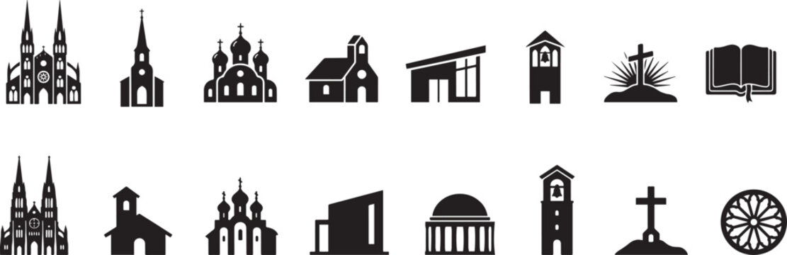 church icon set. silhouette vector illustration