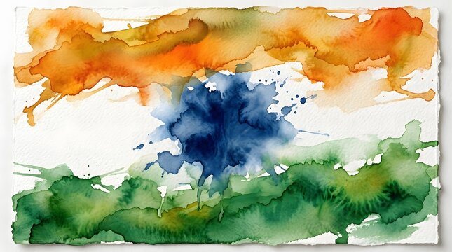 Watercolor wash resembling the indian national flag with saffron white and green hues