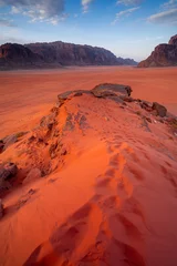 Fotobehang Baksteen Vertical photo Wadi Rum desert landscape with mountains, Jordan.  © Tomasz
