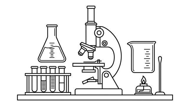 Classic laboratory setup with microscope and chemistry equipment