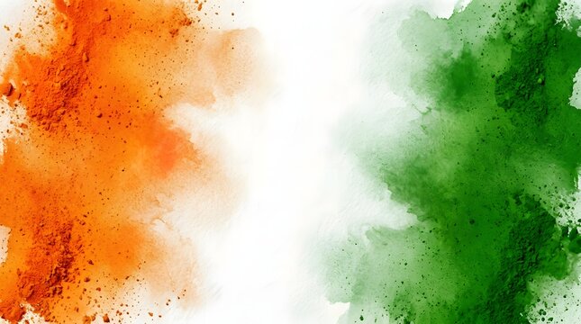 India independence day watercolor splash saffron white and green