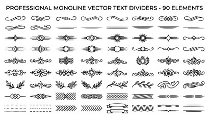 Decorative Line Text Divider Icon Pack Vector with Elegant Horizontal Separators Vintage Flourishes and Editorial Borders © SreeShuvo