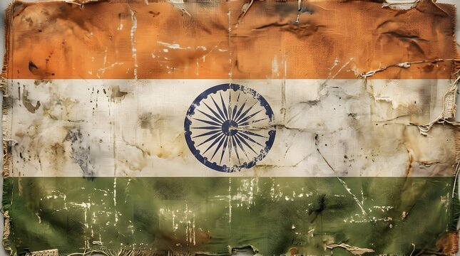 Tattered indian flag with ashoka chakra