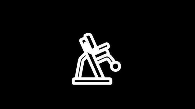 Stylized white icon of a modern exercise machine on a black background