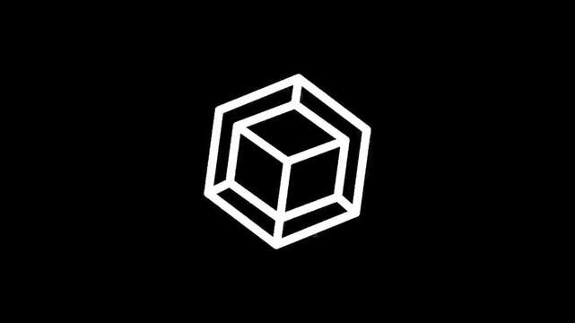 Abstract geometric cube shape with nested outlines on a black background