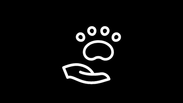 Hand holding a paw print icon symbolizing animal care and protection