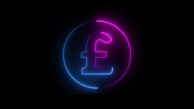 Glowing blue and pink neon pound sign Icon animation. financial symbol, digital currency, wealth icon. Neon pound icon animation. Glowing neon pound money icon, 