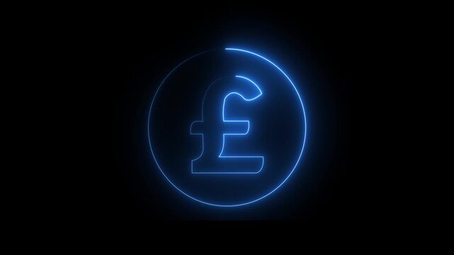 Glowing blue neon pound sign Icon animation. financial symbol, digital currency, wealth icon. Neon pound icon animation. Glowing neon pound money icon, 