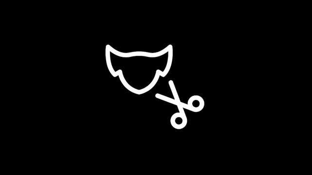 Stylized icon of scissors cutting a mustache or beard shape on a black background
