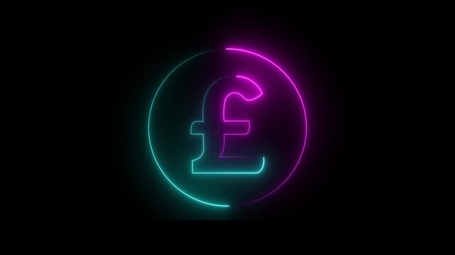 Glowing navy blue and pink neon pound sign Icon animation. financial symbol, digital currency, wealth icon. Neon pound icon animation. Glowing neon pound money icon, 