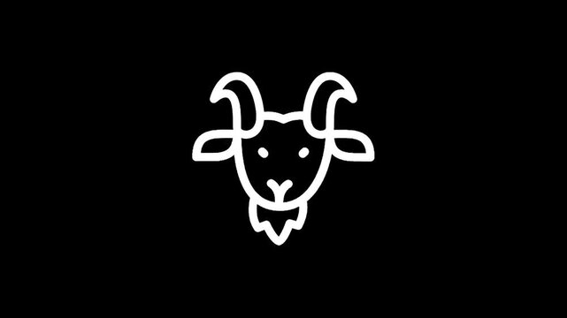 Minimalist white goat head icon on a solid black background, simple line art