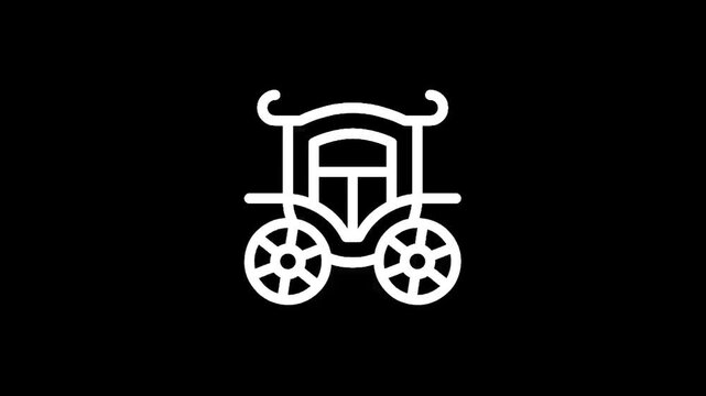 Elegant carriage icon with ornate details and wheels on a black background