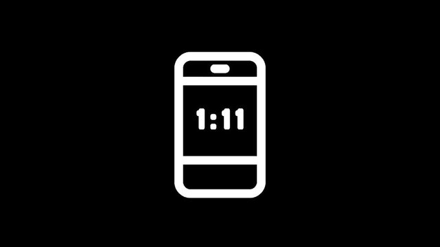 Minimalist white outline of a smartphone displaying the time 1:11 on a black background