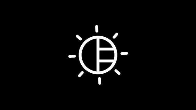 Minimalist white sun icon with segmented circle on black background