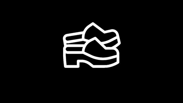 Simple white outline icon of two clogs on a black background