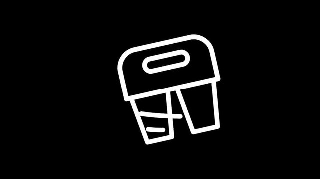 Simple line art icon of a two-cup coffee carrier with a handle on a black background