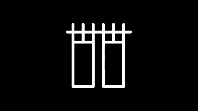 Minimalist white outline of two open doors on a black background