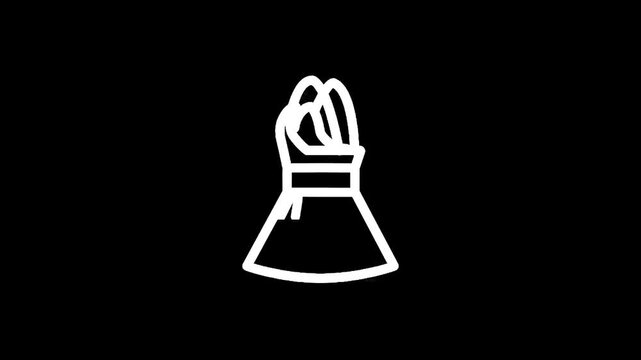 Simple white outline of a strapless dress with a bow on a black background