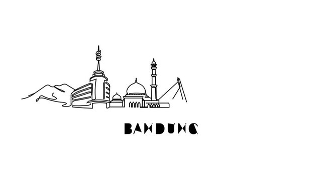 Black line drawing of Bandung skyline
