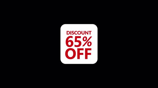 discount tag animation showing 65 percent off, 65% off animation Ideal for retail promotions, e-commerce sales, and seasonal marketing campaigns ,sixty five  percent discount offer animation in 4K