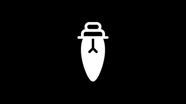 Simple white Christmas light bulb icon on a black background, minimalist design