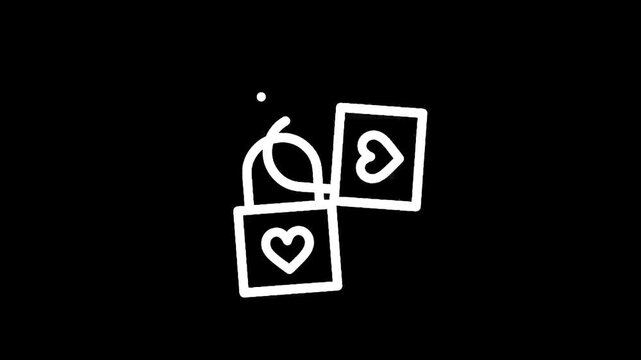 Open padlock with heart symbol inside, simple line art on black background
