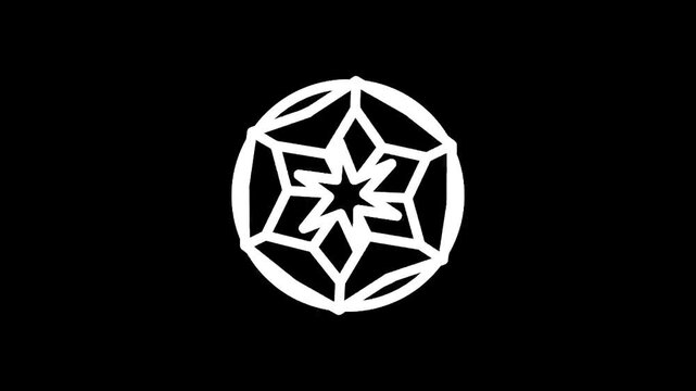 Abstract geometric snowflake design with sharp edges on a black background
