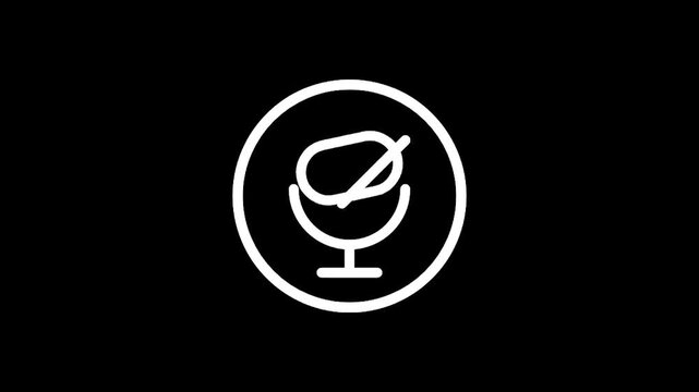 Minimalist white microphone mute icon on a black background, representing silence or no audio