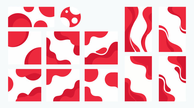 Indonesian Independence Day Abstract Red and White Fluid Liquid Background Templates Set for Social Media Post and Story Banner