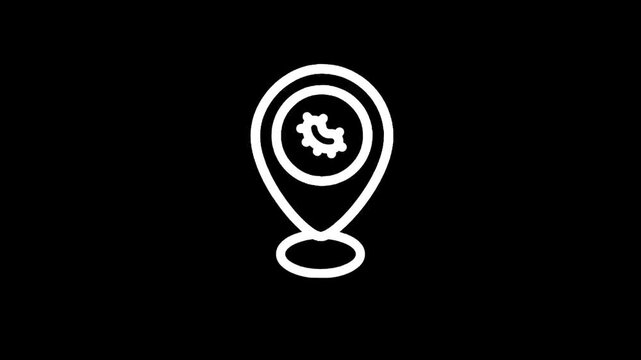 Location pin icon with gear inside, representing service or technical support at a specific place
