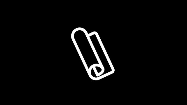 Simple white outline icon of a rolled up document or scroll on a black background