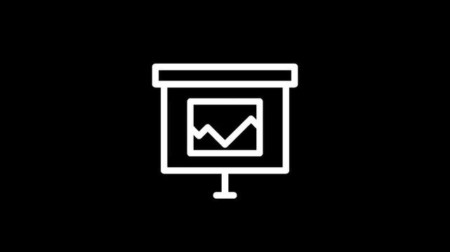 Simple line icon of a presentation board with a graph on a black background